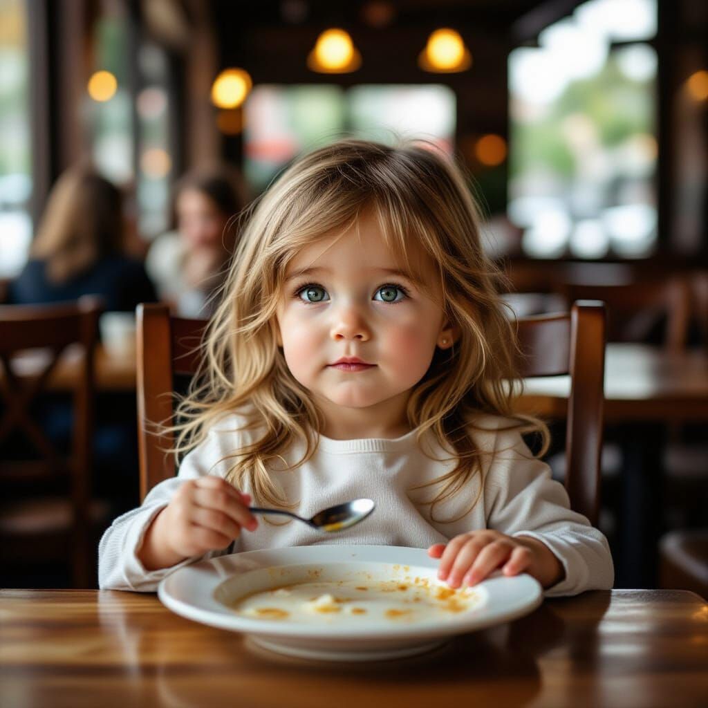 Photorealistic Girl in High Chair at Restaurant