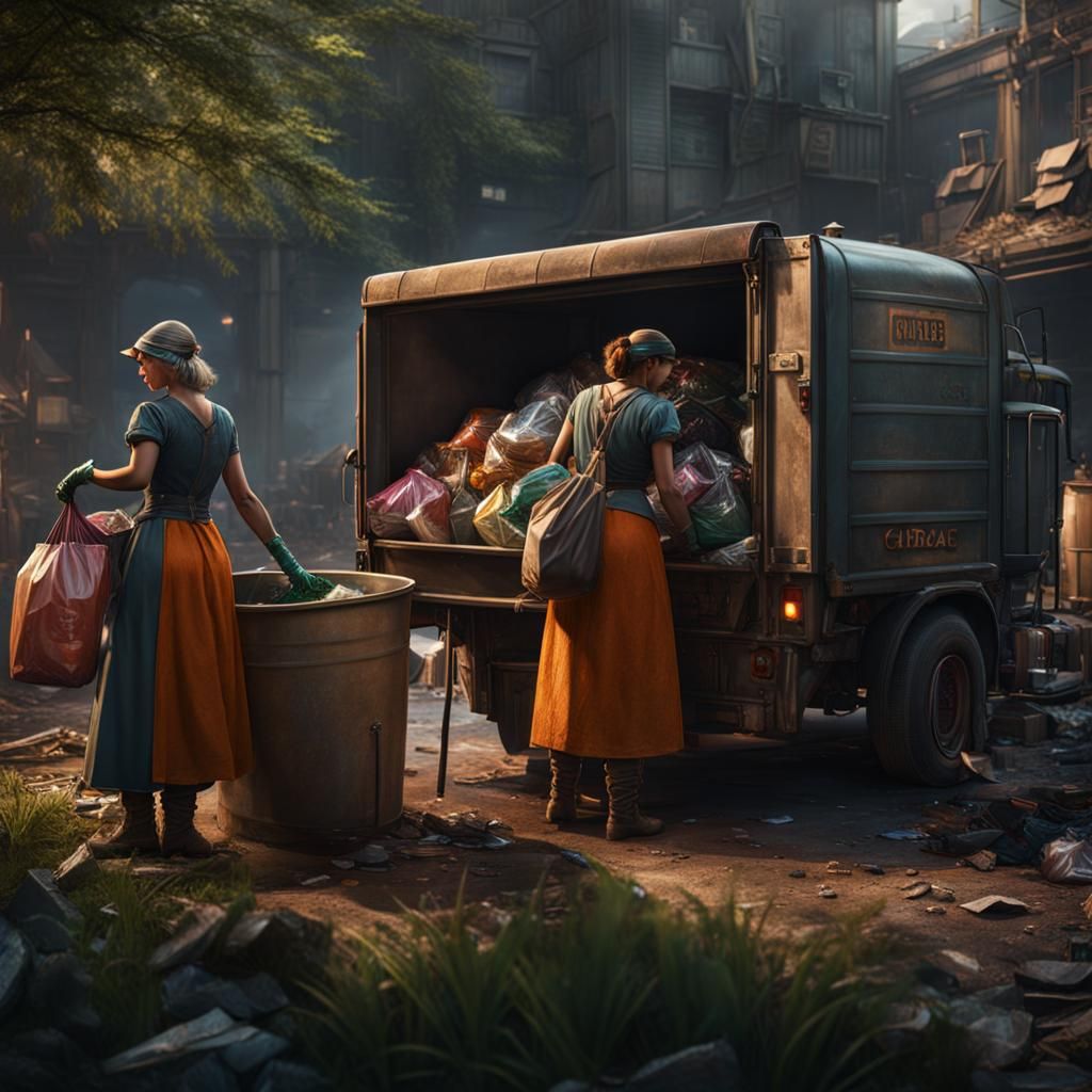 Garbage Workers in Detailed Fantasy Concept Art