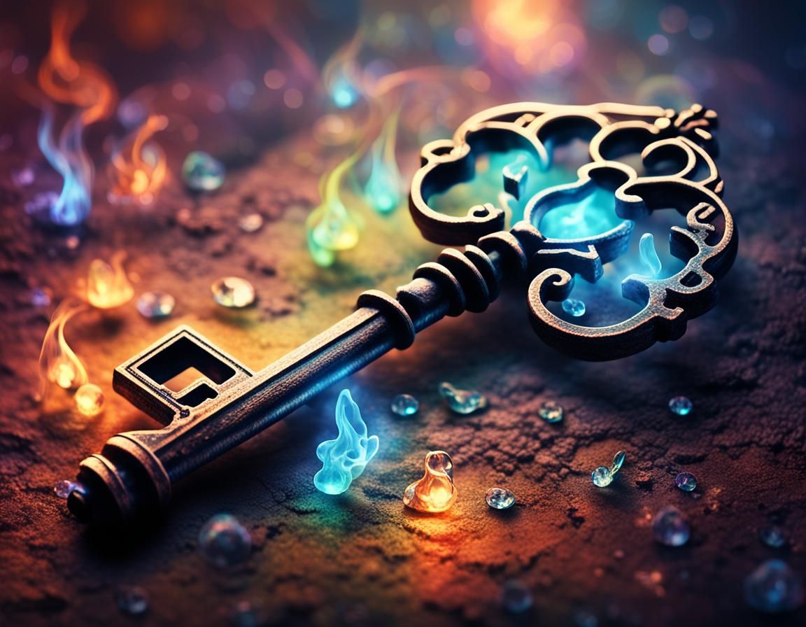 Glowing Key of Ghostly Flames: Surreal Photo