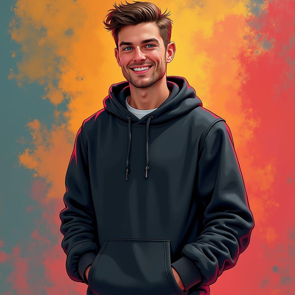 Young Man in Hoodie Digital Art