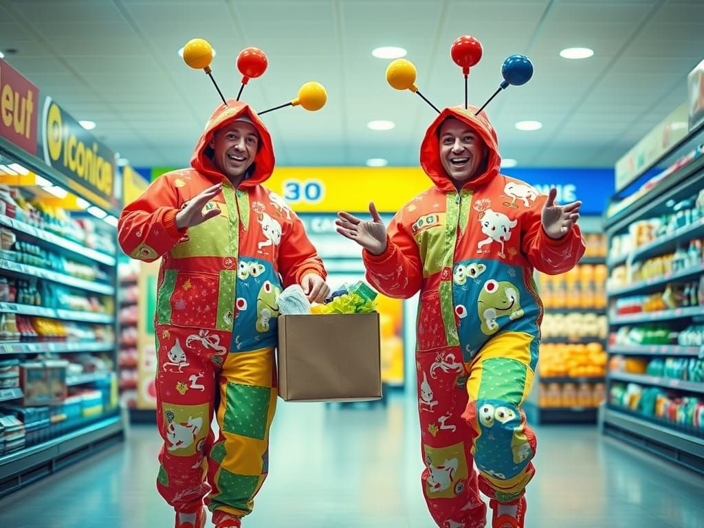 Jugglenauts Wearing Inflatable Patchwork Pyjamas go to the S...