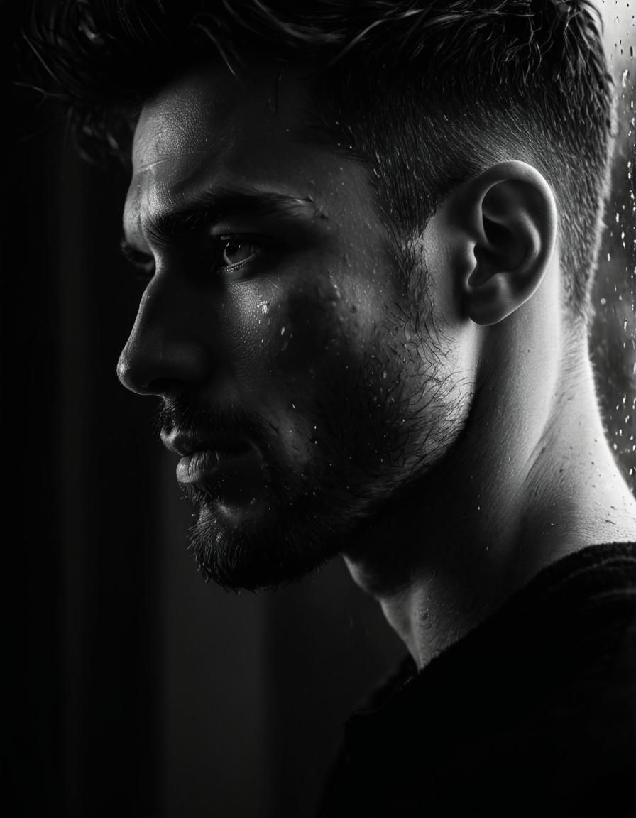 Moody Black and White Portrait of a Handsome Young Man