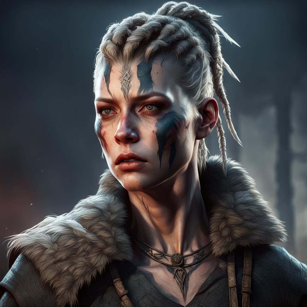 Scared Senua Portrait in Hyperdetailed Style