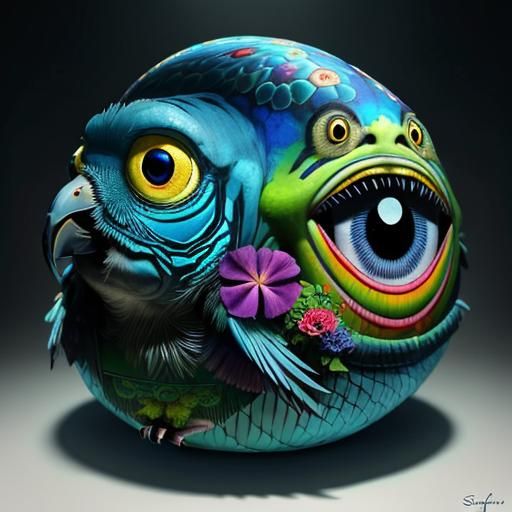 Surreal Creature with Oversized Eyes on Flower