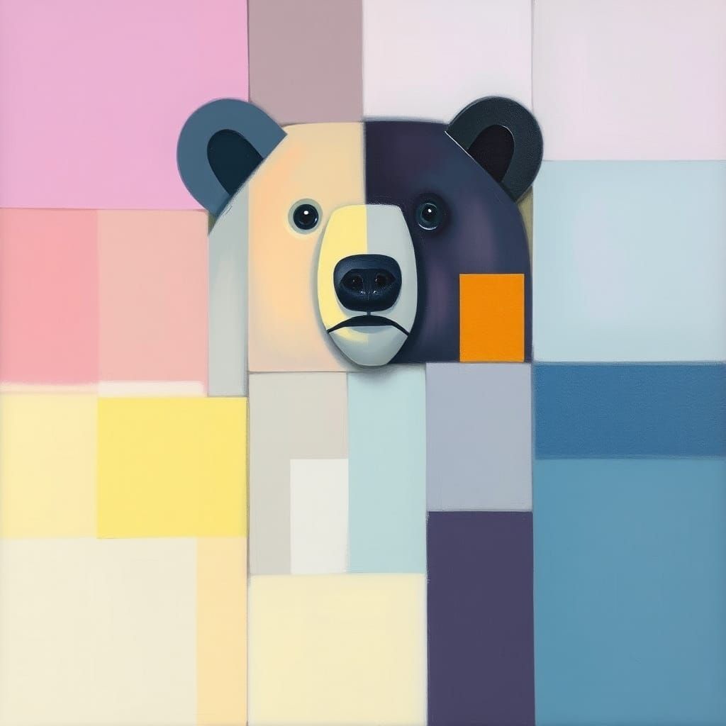 Abstract Bear: Mondrian Style Oil Painting