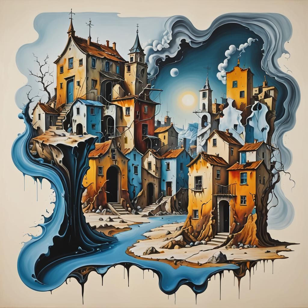 Surreal Abstract Township in a Surrealism Style