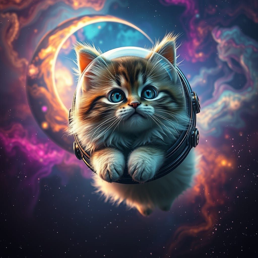 Majestic Feline Space Adventurer in Metallic Helmet