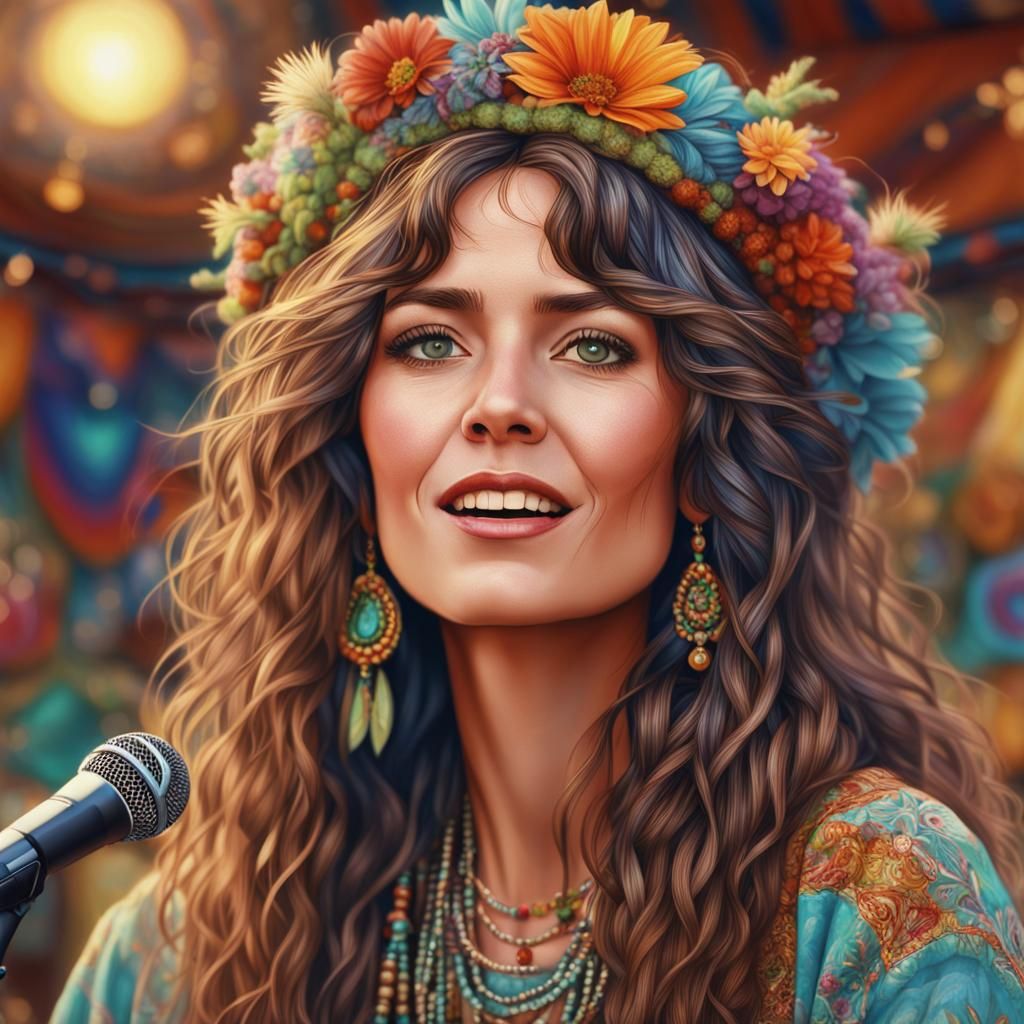 Boho Woman Singing: A Detailed Portrait