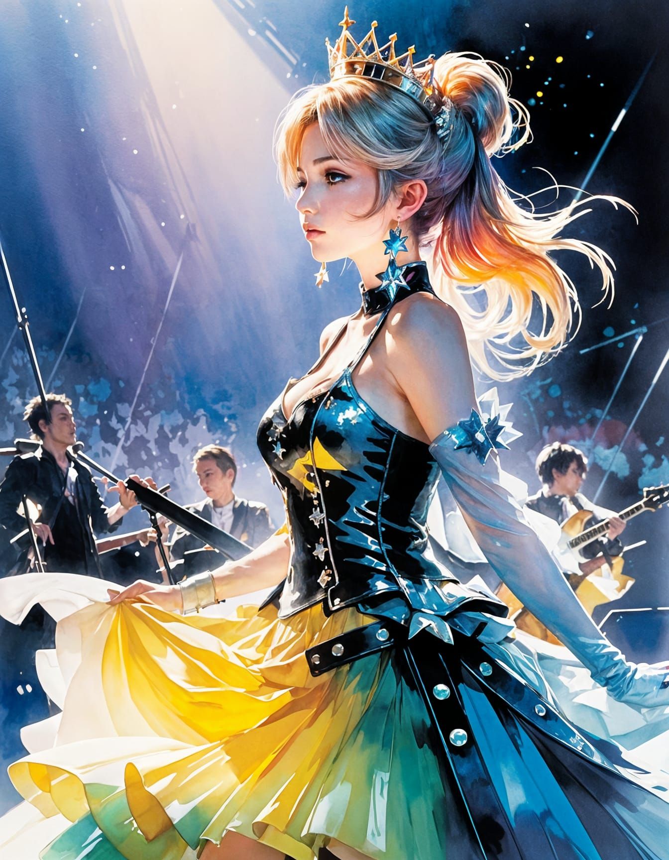 Anime Rockstar Princess in Watercolor Style