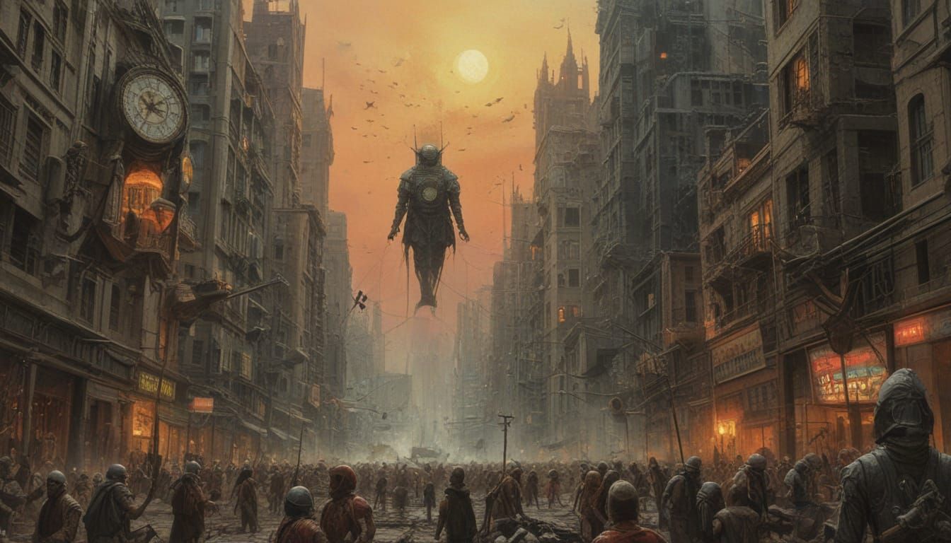 Ethereal Futuristic Cityscape in Fauvist Style with Clockwor...