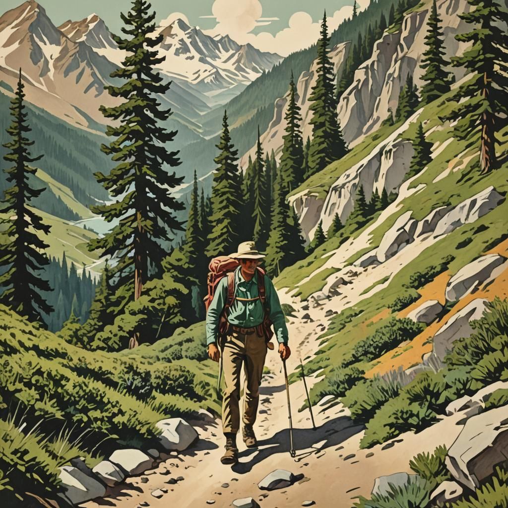 Vintage Travel Illustration: Pacific Crest Trail Canvas Art