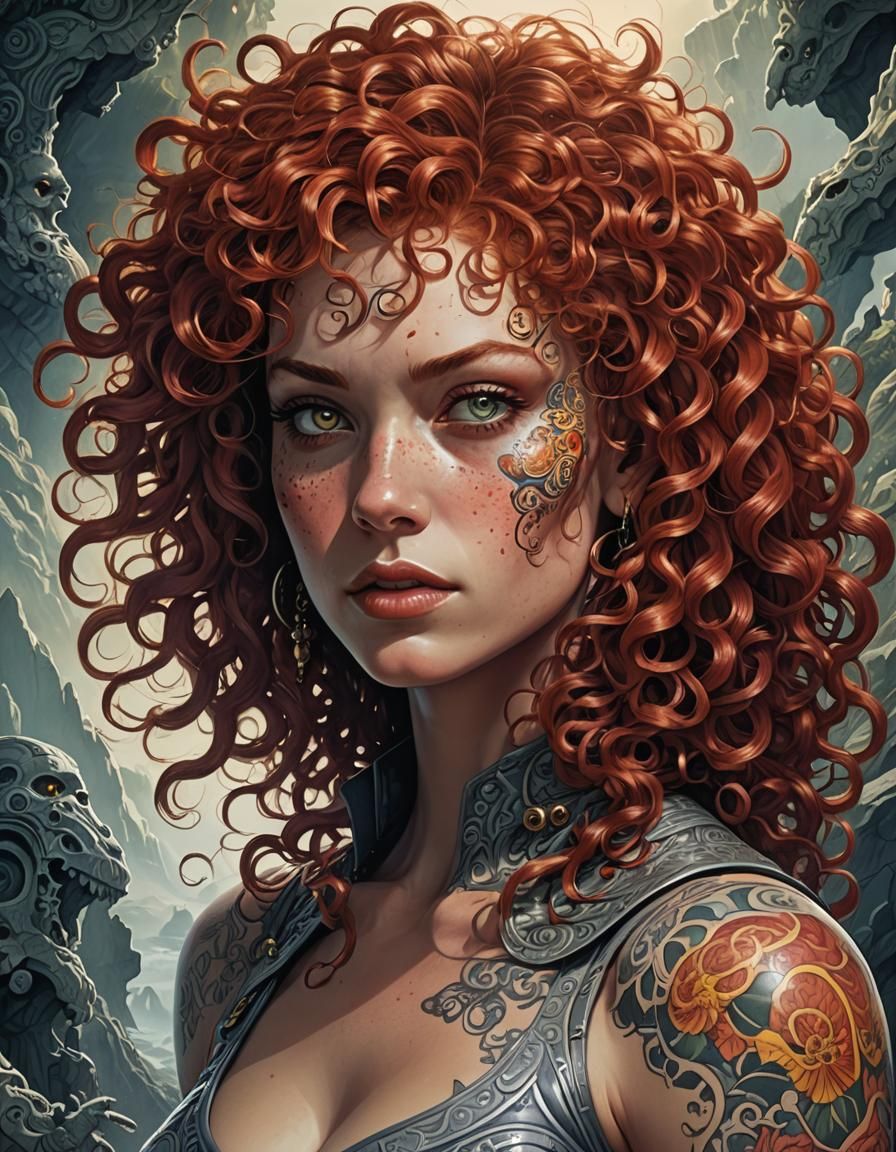 Space Pirate Woman with Tattoos in Comic Style