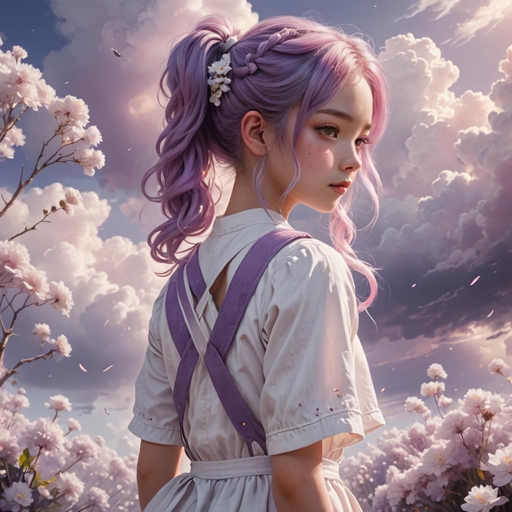 Girl with Cloud Flowers: Fantasy Concept Art