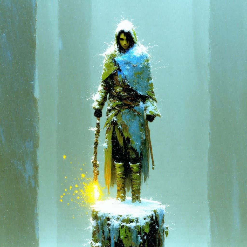 Sorcerer Battling Blizzard on Epic Cliffside