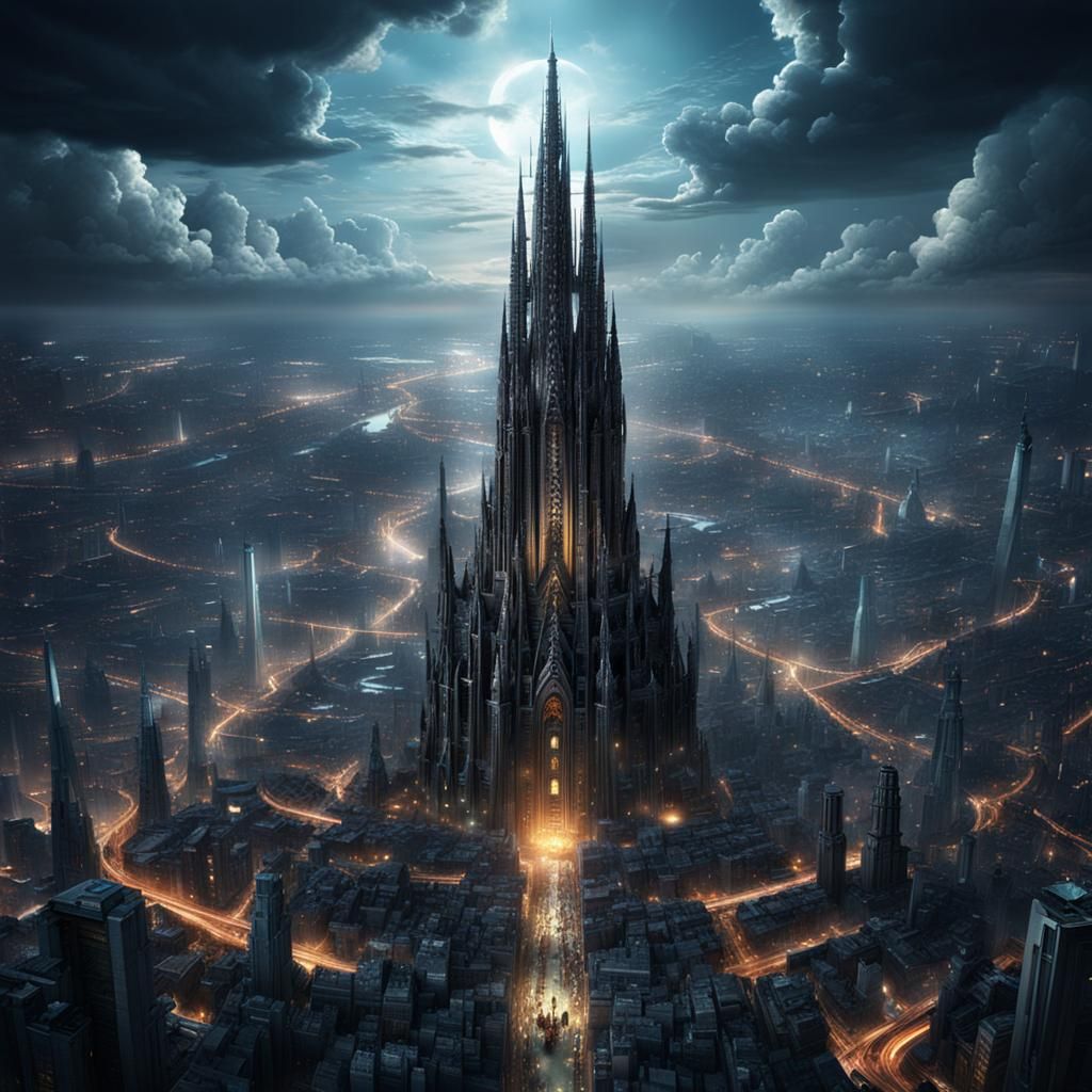 Epic Sky Spire Metropolis Digital Matte Painting