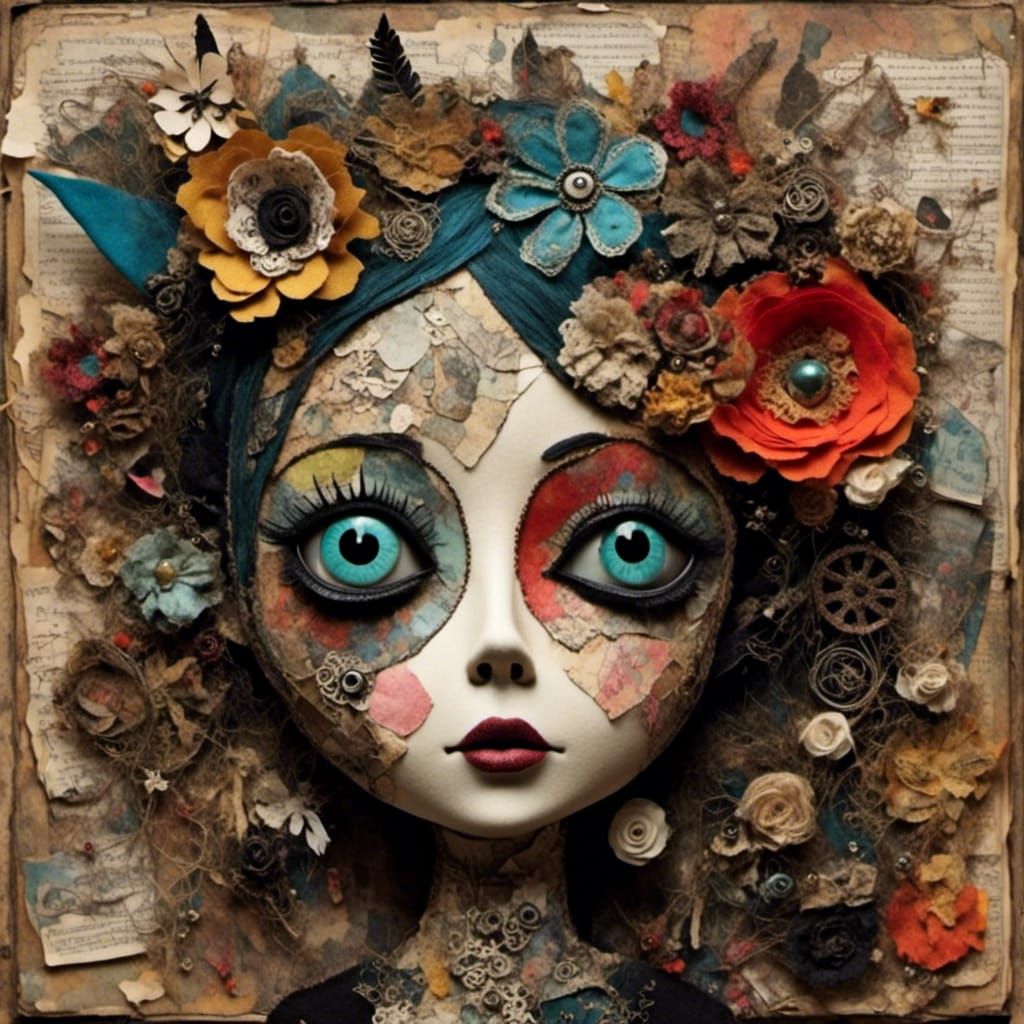 Scary Cute Monster Mixed Media Collage