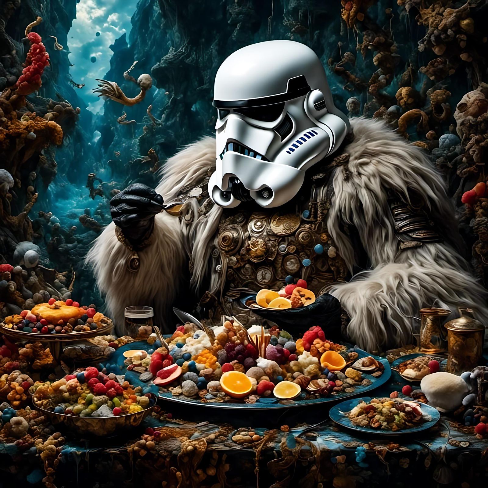 Yeti and Stormtrooper Breakfast: A Hyperrealistic Dark Fanta...