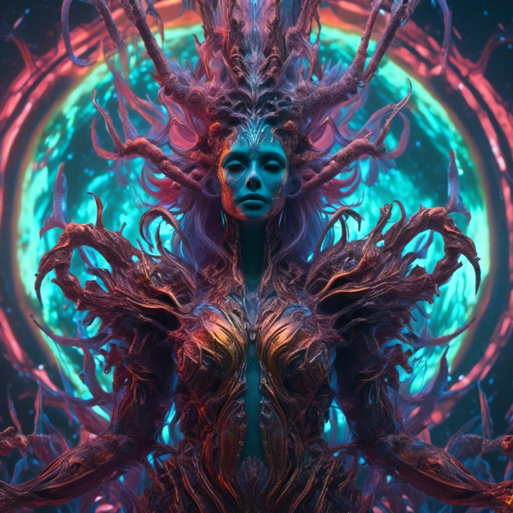 Handsome Kraken-Human Hybrid in Bioluminescent Ocean