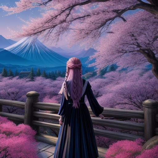 Magical Anime Girl and Wolf in Moonlit Scene