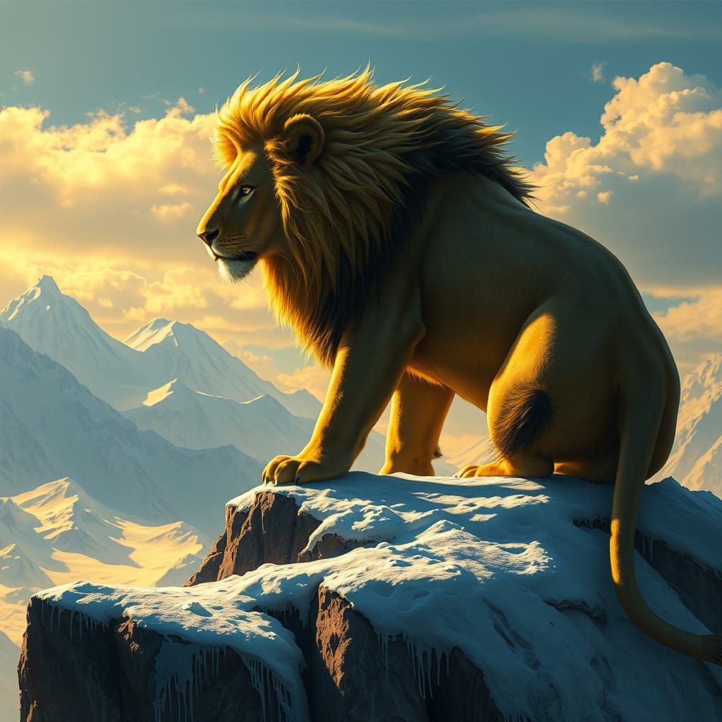 Majestic Lion Surveying Kingdom at Golden Hour