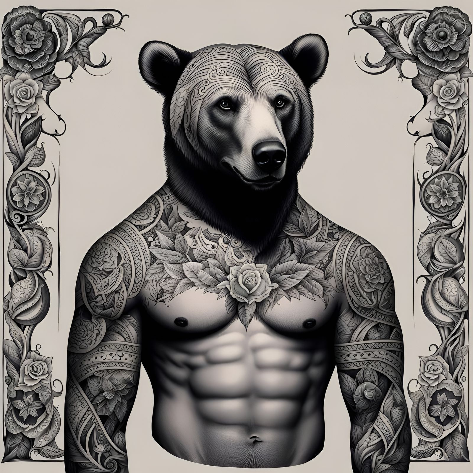 Tattooed Shaved Bear: Surreal Animal Art