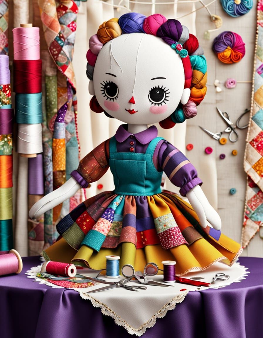 Cute Patchwork Doll Made of Textured Fabrics
