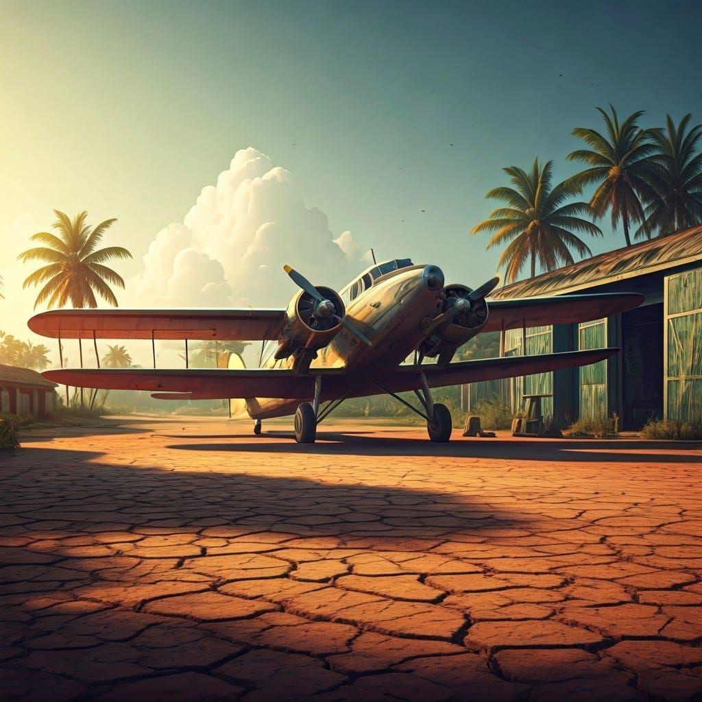 Vintage Airplane in Rural Indian Landscape