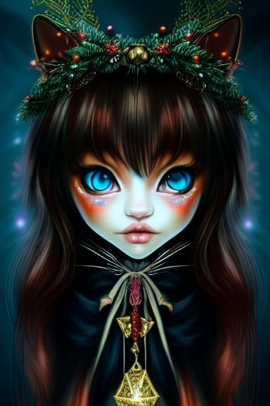 Yule Feline Princess Portrait in Fantasycore Style