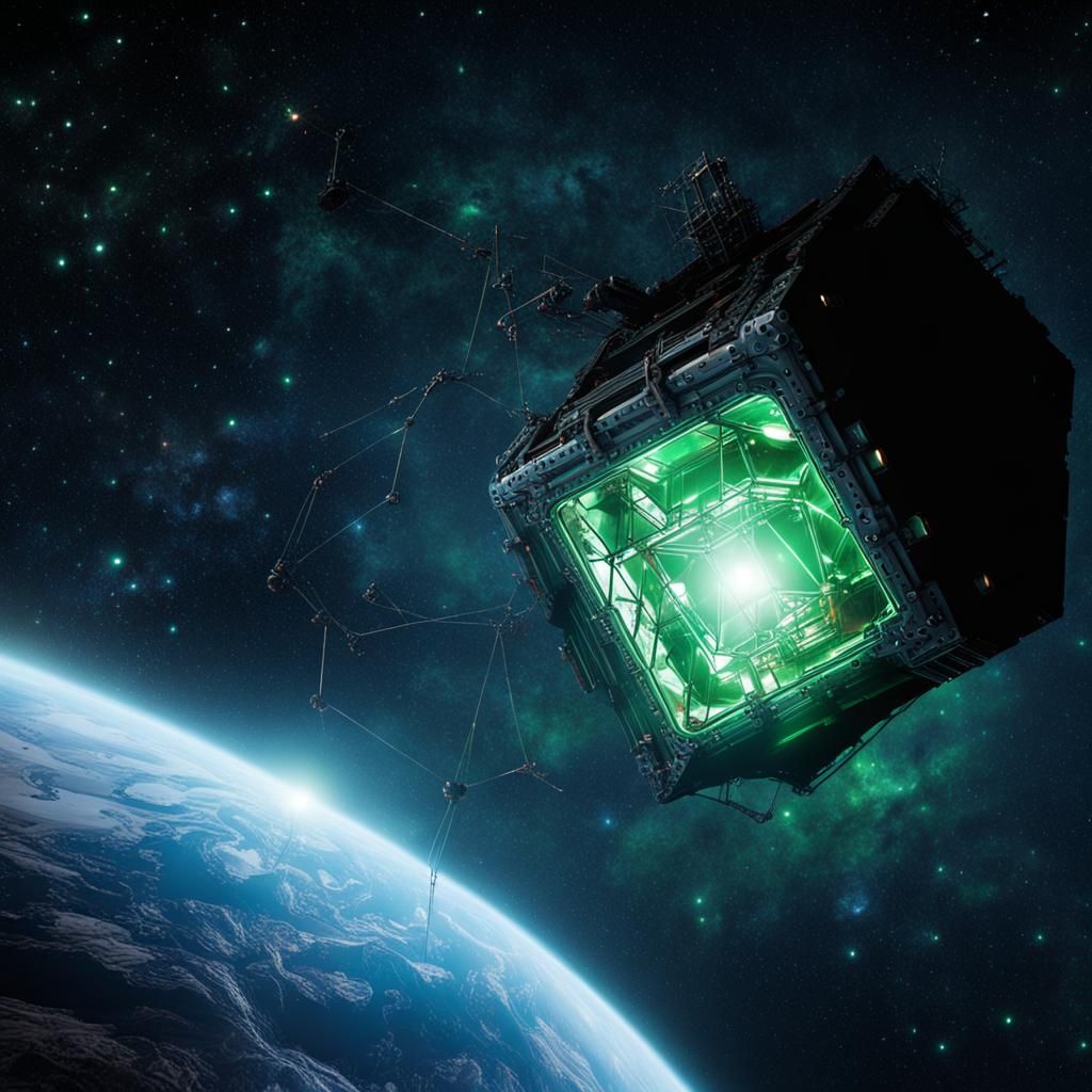 Steampunk Borg Cube in Starry Space