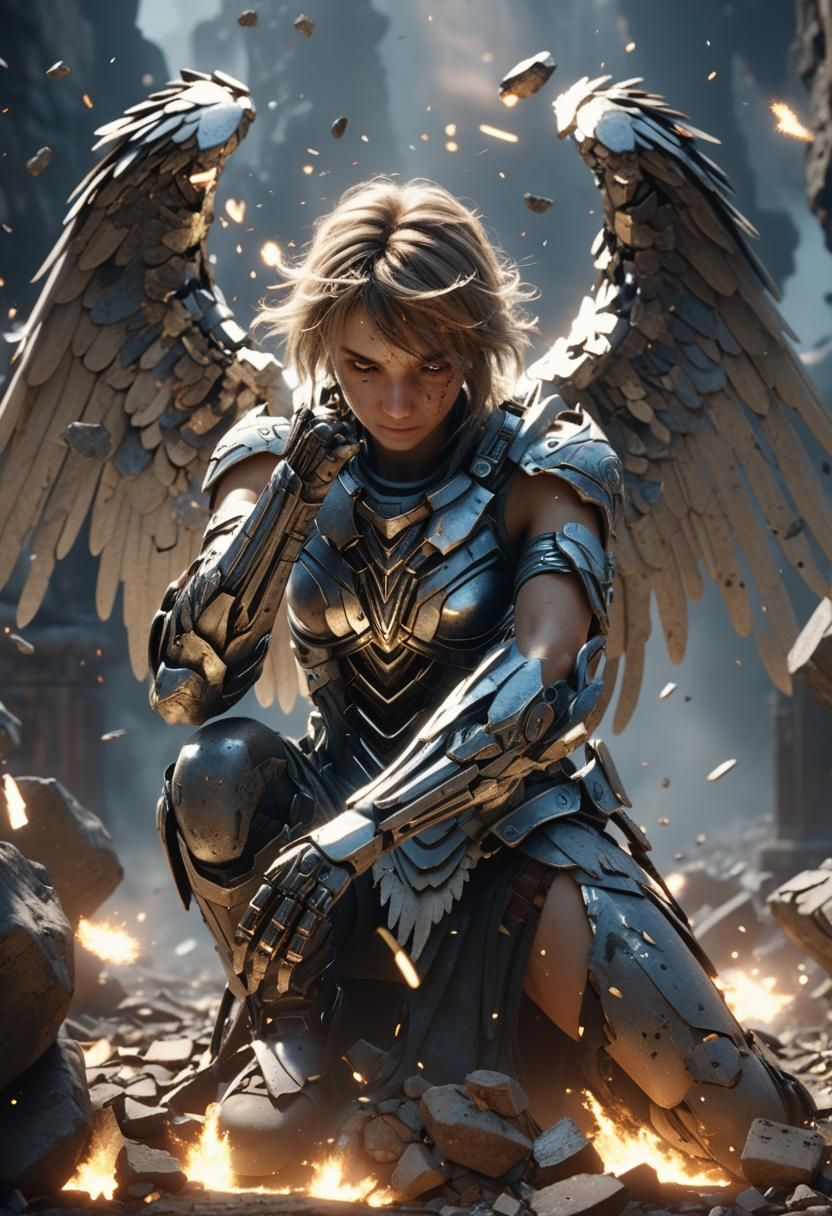 Fallen Angel in Ruins: 3D Game Art Masterpiece