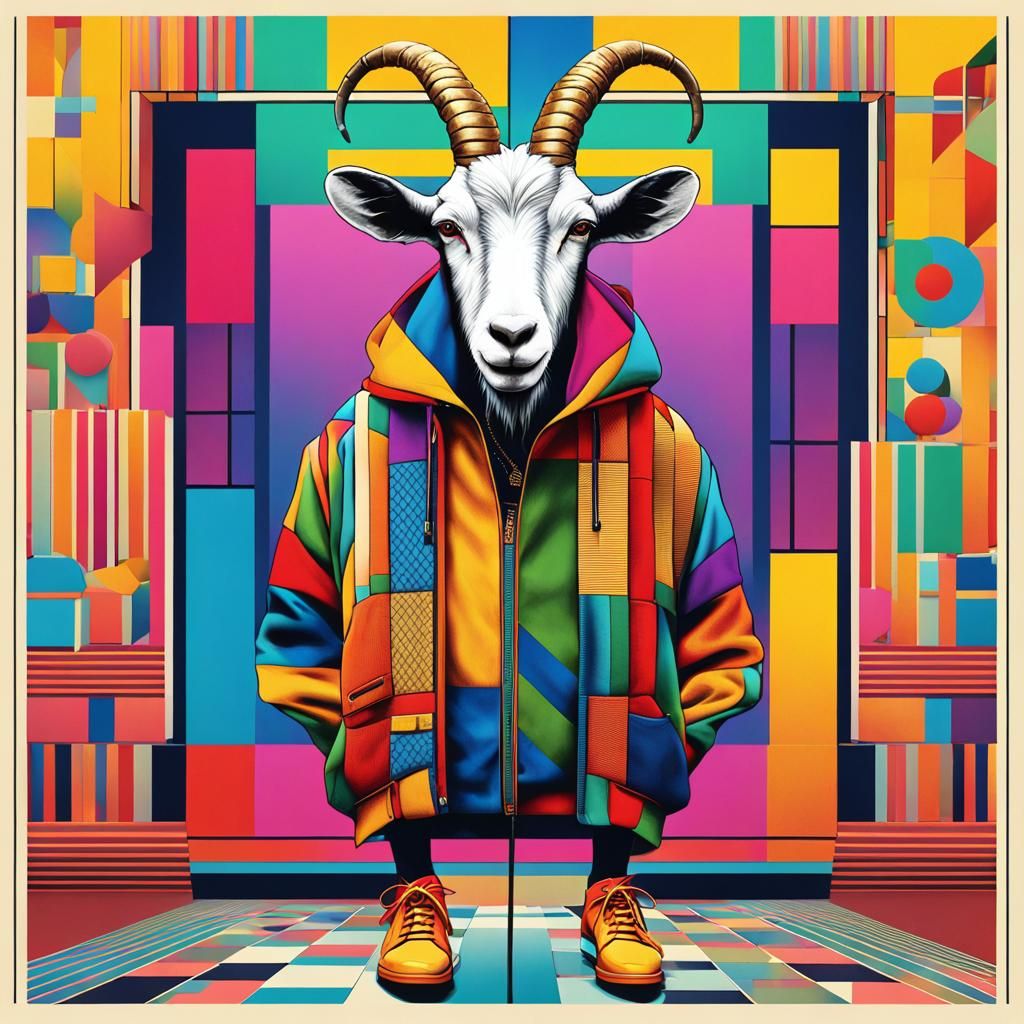 Pop Art Goat in Fantasy Town, Digital Art