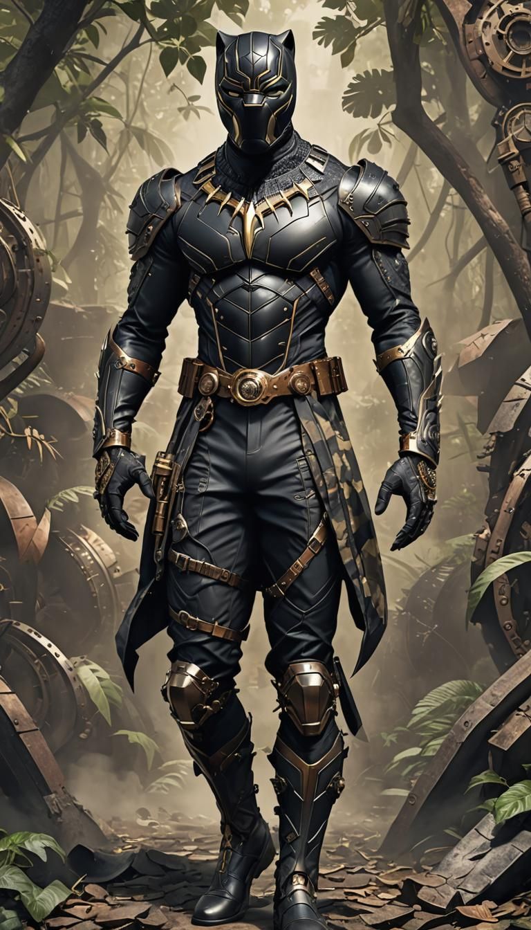Steampunk Camouflage Black Panther Illustration