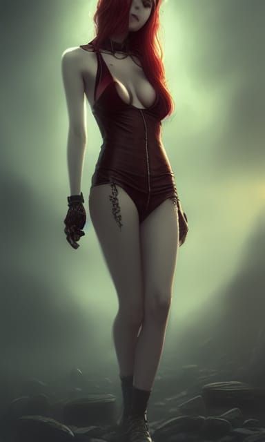 Red-Haired Vampire Woman in Gothic Digital Art