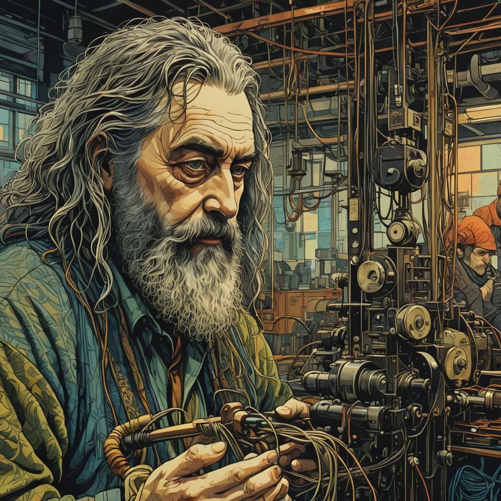 Vintage Wool String Factory: Detailed Digital Illustration