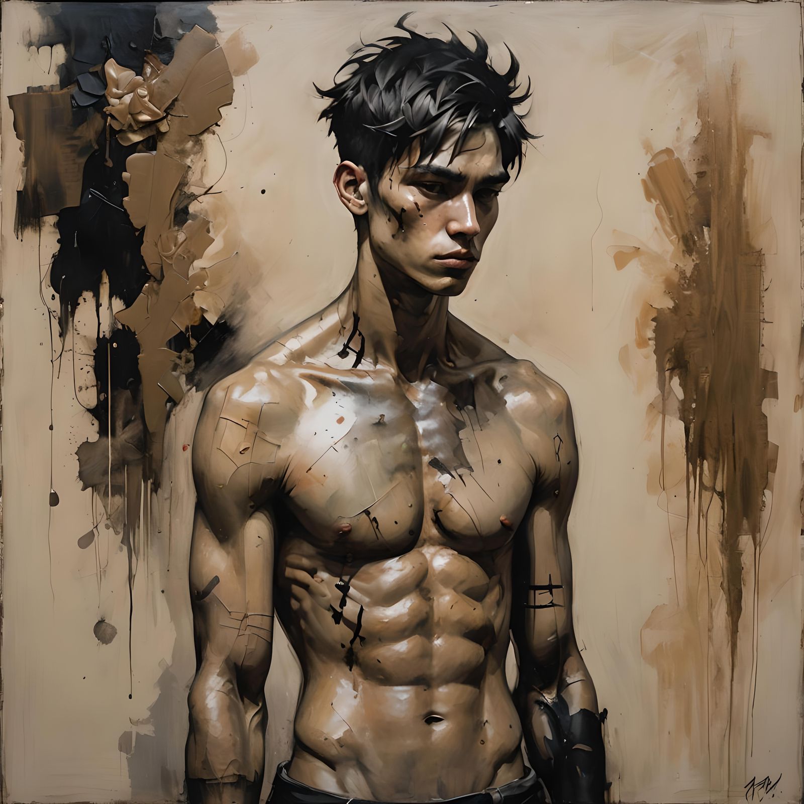 Gothic Portrait of Pensive Young Man as Oil Painting