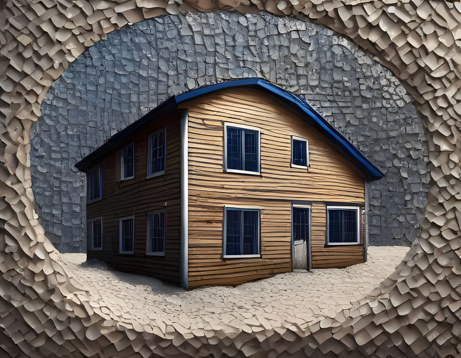 Textured House with 3D Abstract Spiral Pattern