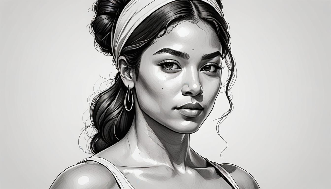 Elegant Latina Goddess in Pencil Drawing Style