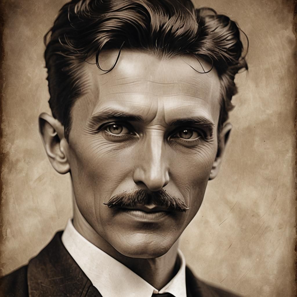 Nikola Tesla Portrait with Sepia Tone and Soft Focus