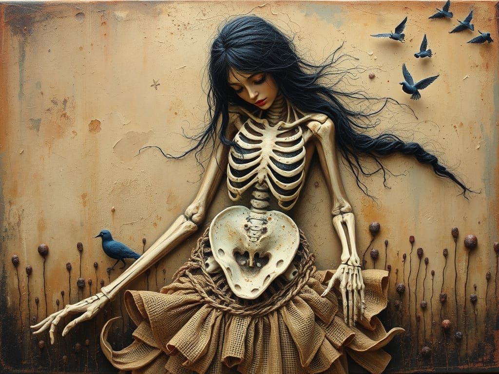 Surreal Bone Dancer in Impasto Collage