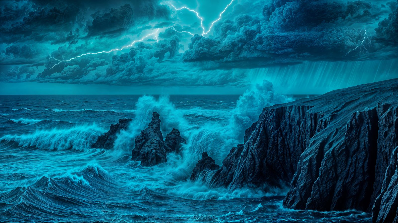 Midnight Ocean Storm in Shades of Blue