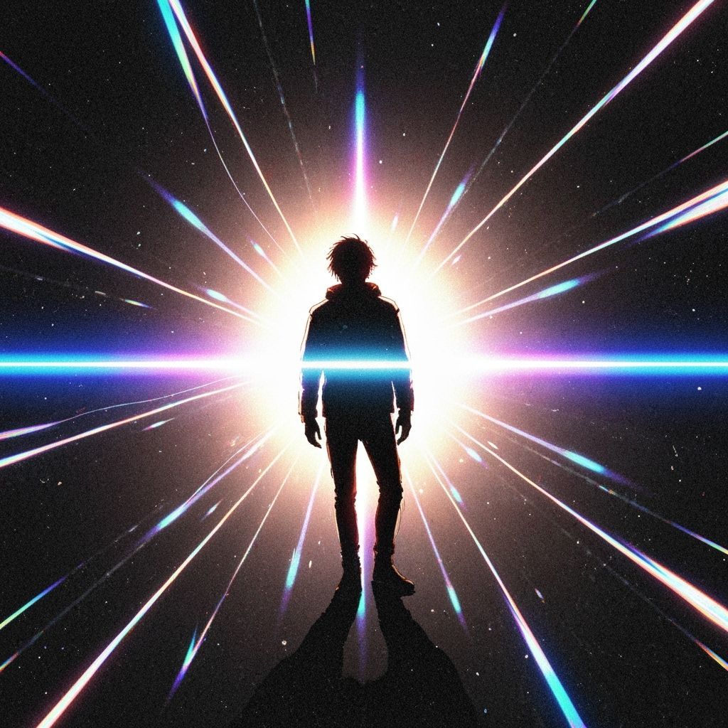 Nostalgic Figure in Holographic Light, Alcohol-Ink Art