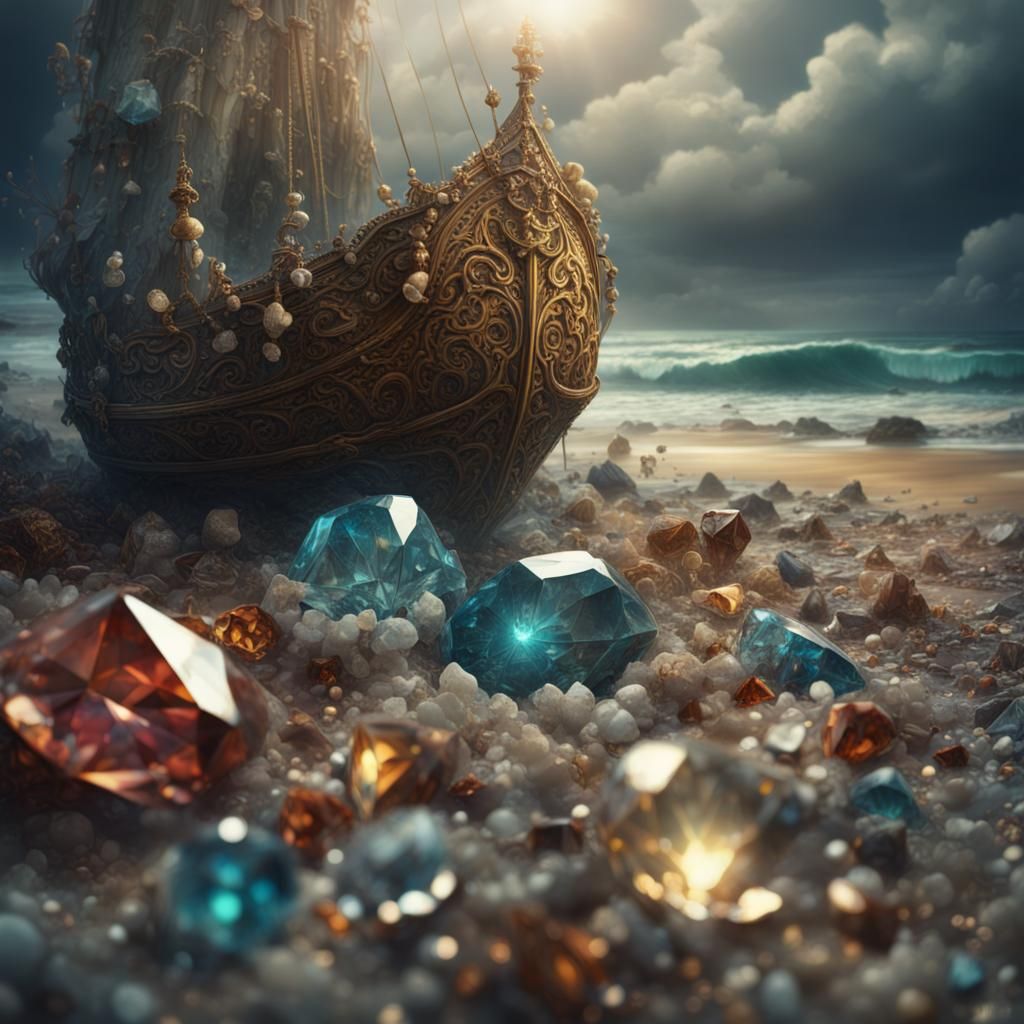 Hyperdetailed Gems and Diamonds Washed Ashore