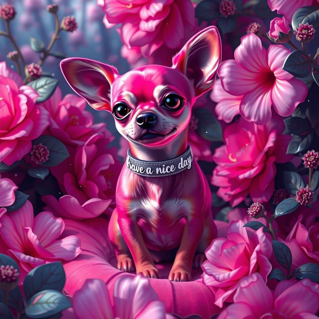 Pink Chihuahua on Flower with "Have a Nice Day" Message