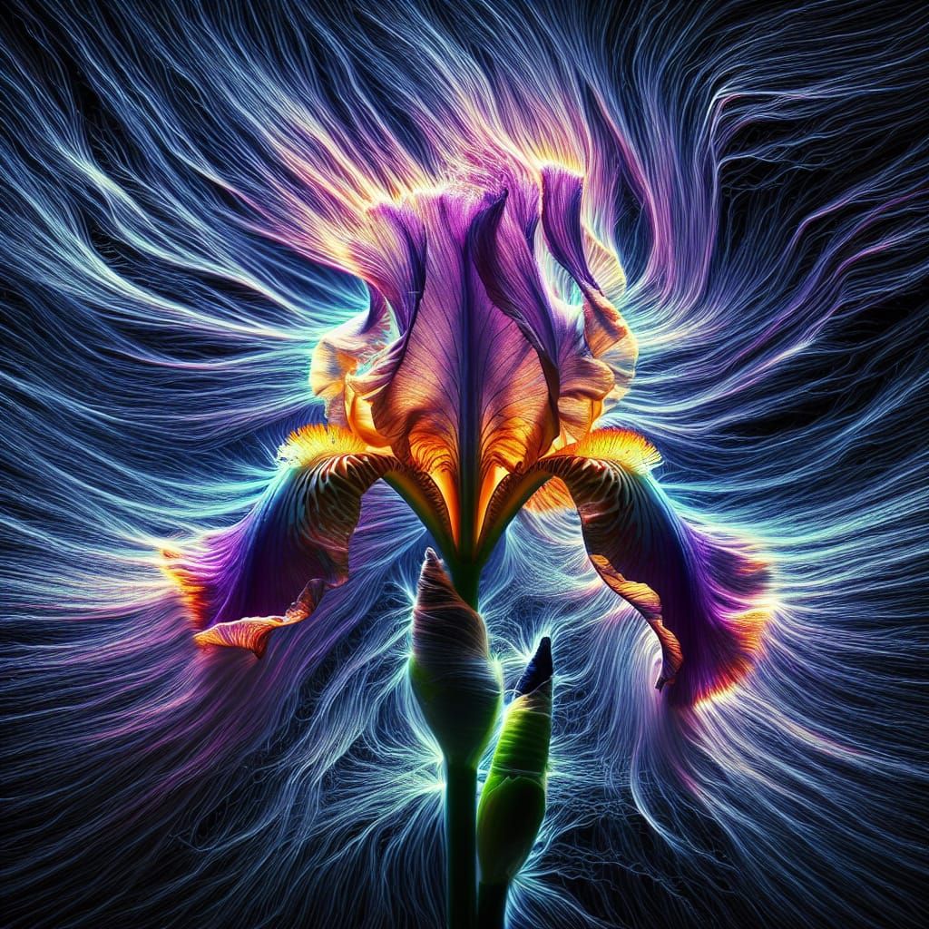Spectral Iris Flower Endures Turbulent Wind Storm in Stunnin...