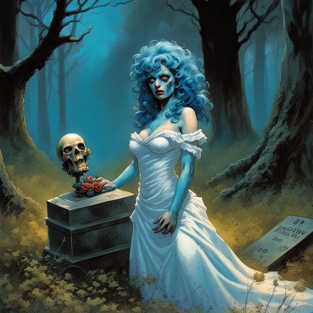 Zombie Bride in a Forest, 80s Comic Art