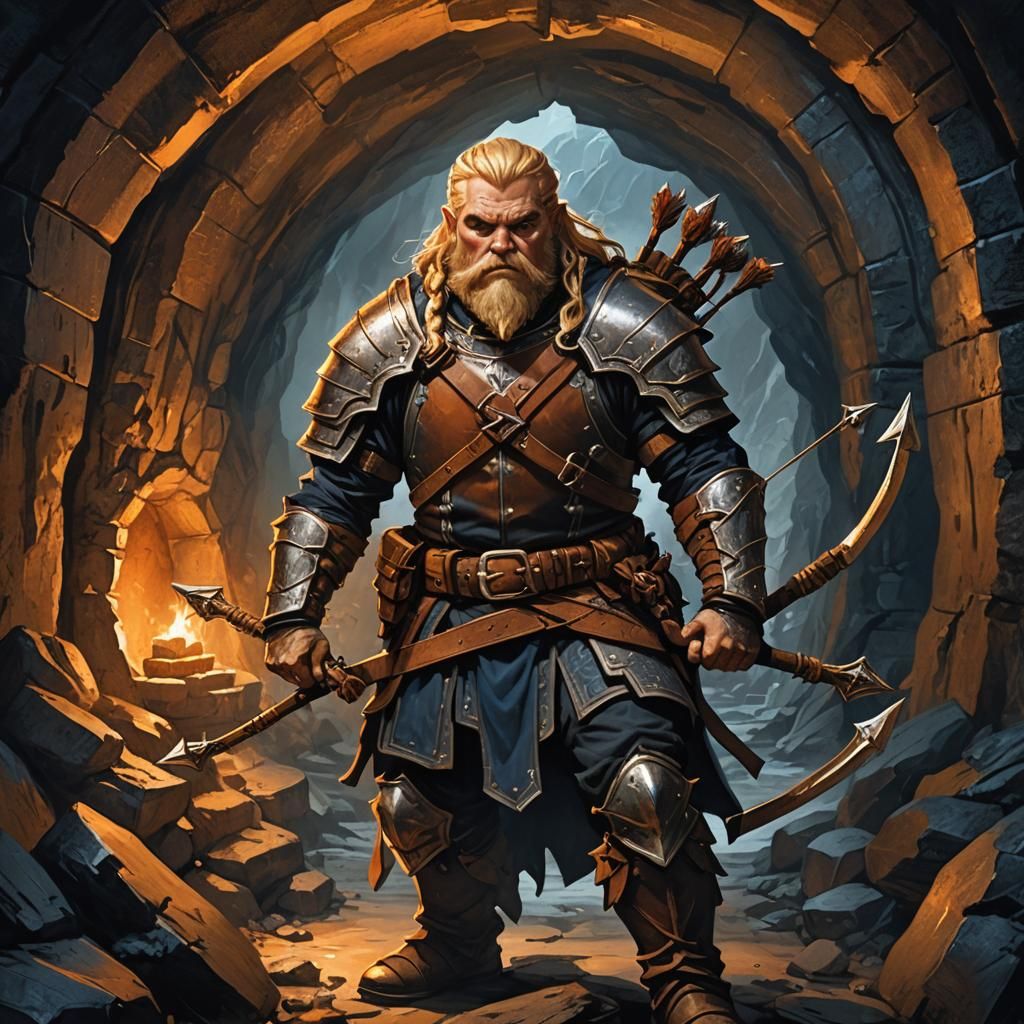 Dwarf Crossbowman in Cave with Gothic Armor