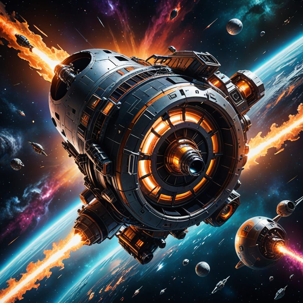 Majestic Sci-Fi Rocket in Outer Space