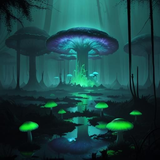 Bio-luminescent Slime Monsters in Radioactive Swamp