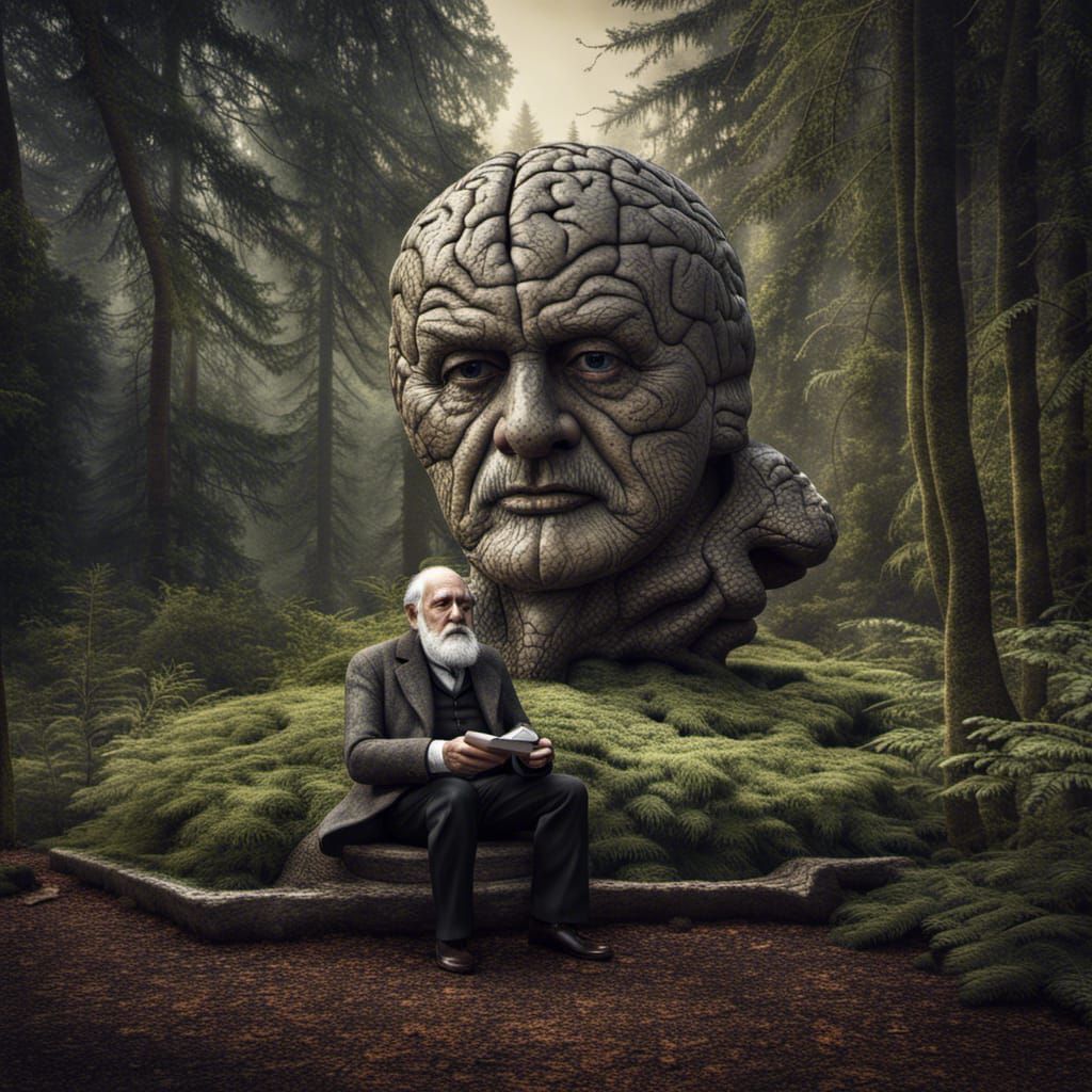 Freud and the Brain in a Forest: Hyperrealistic Image
