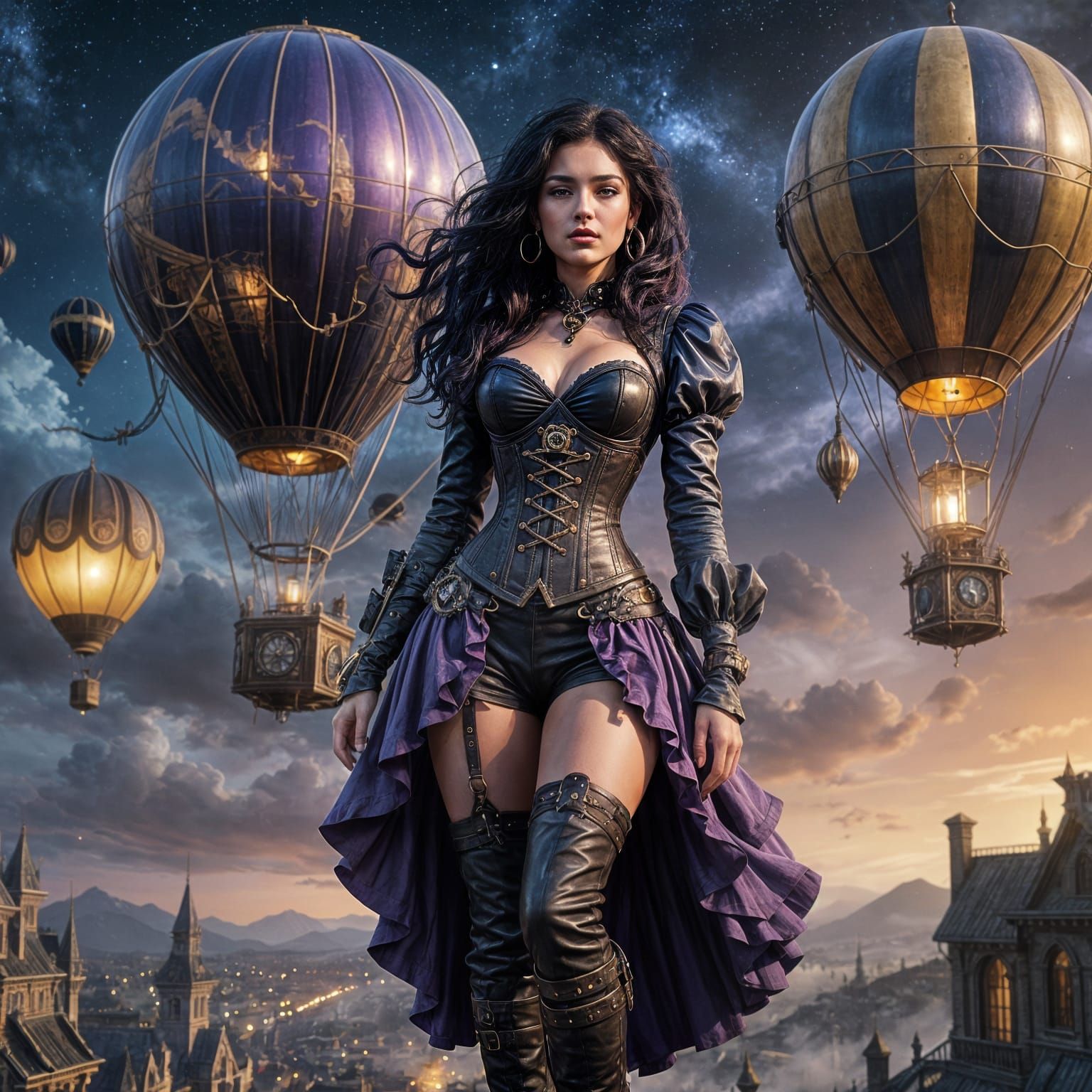 Steampunk Lady Soars in a Whimsical Balloon